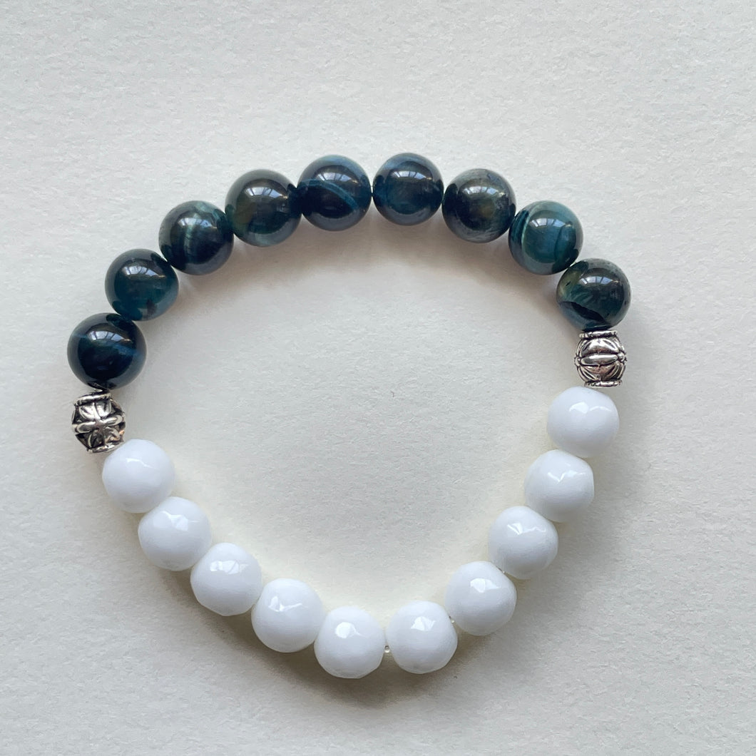 Blue Tigers Eye and White Opal