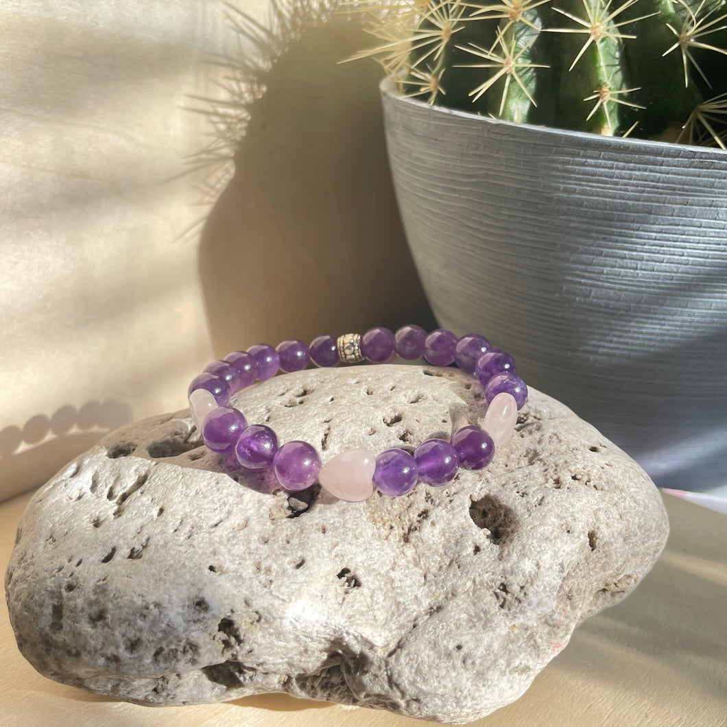 Amethyst and Pink Rose Quartz Bracelet