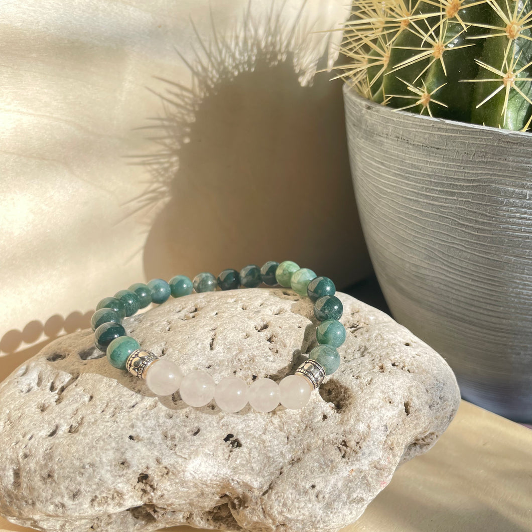 Moss Agate and white Jade Bracelet