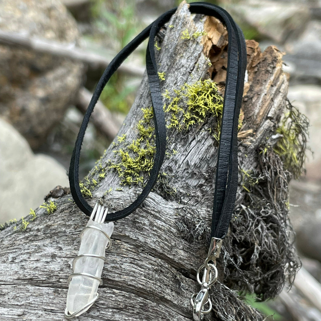 Clear Quartz Point Wire Wrap Necklace